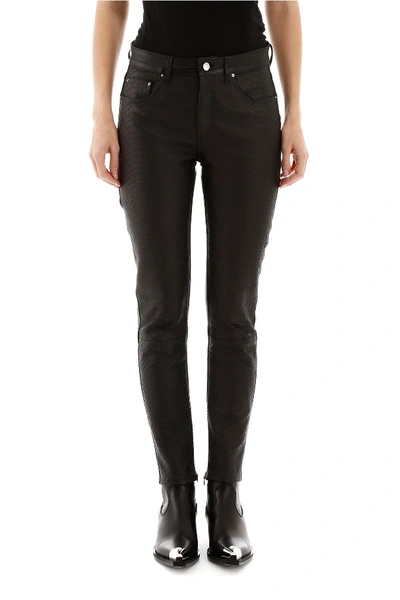 Shop Amiri Python Print Leather Trousers In Black
