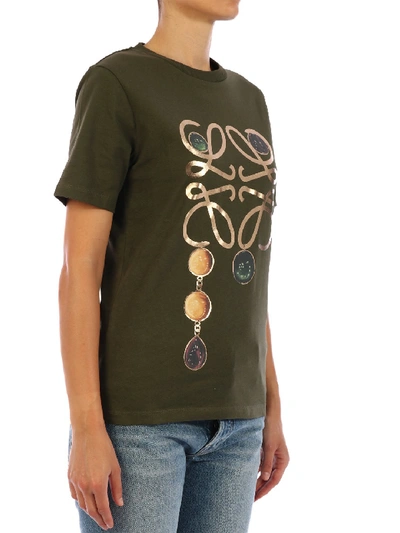 Shop Loewe Anagram Brooch Print T-shirt In Green