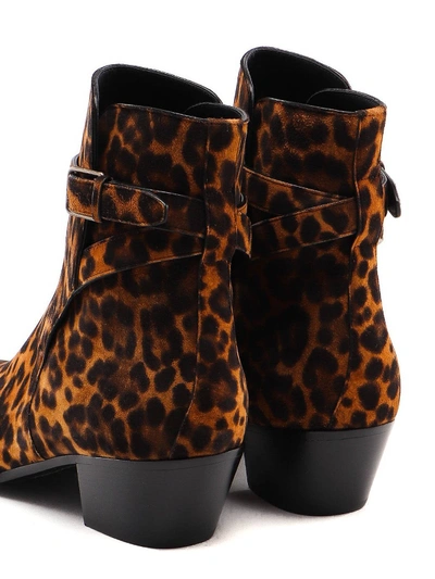 Shop Saint Laurent Animal-print Leather Ankle Boots In Grigio Chiaro