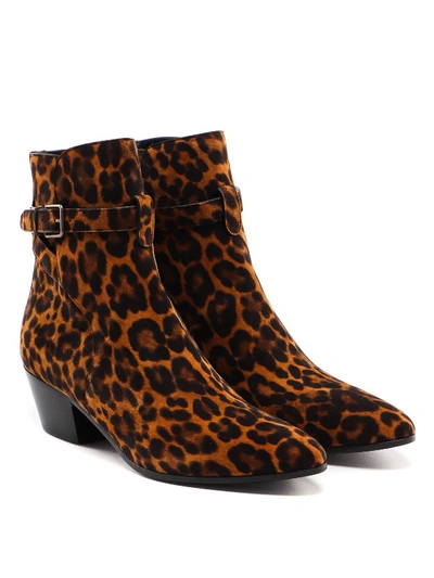 Shop Saint Laurent Animal-print Leather Ankle Boots In Grigio Chiaro