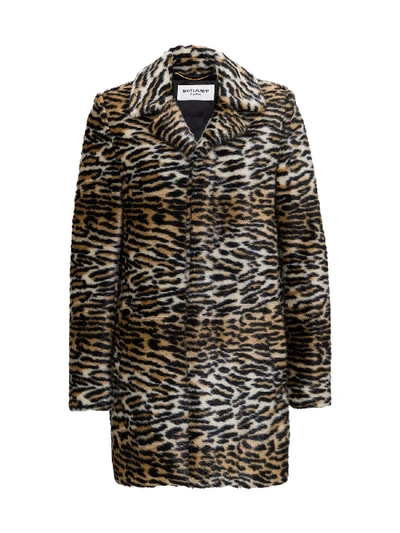 Shop Saint Laurent Animalier Ecological Fur Coat In Beige