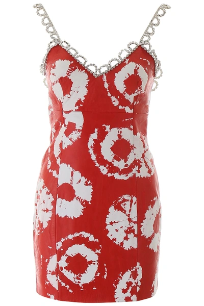 Shop Area Leather Mini Dress With Crystals In Red White