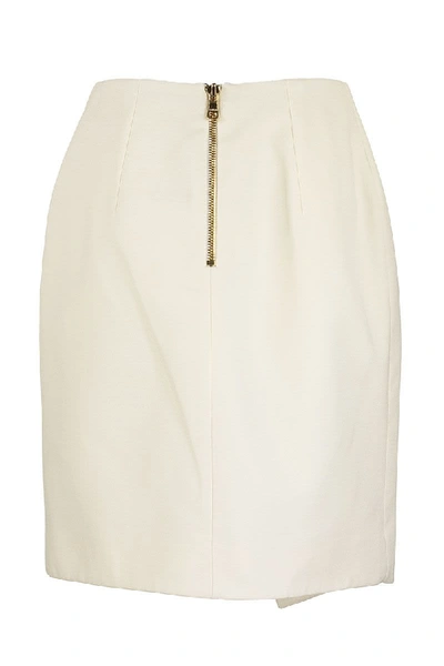 Shop Balmain Asymmetrical White Wool Wraparound Skirt With Gold-tone Buttons