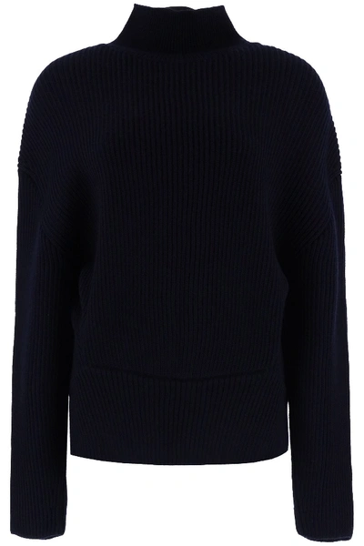 Shop Balenciaga Asymmetrical Turtleneck Sweater In Navy