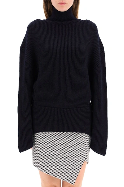 Shop Balenciaga Asymmetrical Turtleneck Sweater In Navy