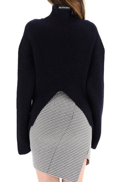 Shop Balenciaga Asymmetrical Turtleneck Sweater In Navy