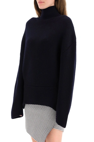 Shop Balenciaga Asymmetrical Turtleneck Sweater In Navy