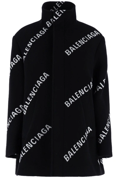 Shop Balenciaga Coat With Logo Motif In Black White