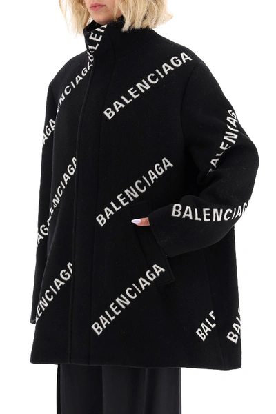 Shop Balenciaga Coat With Logo Motif In Black White