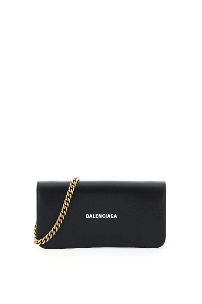 Shop Balenciaga Continental Wallet On Chain In Black White