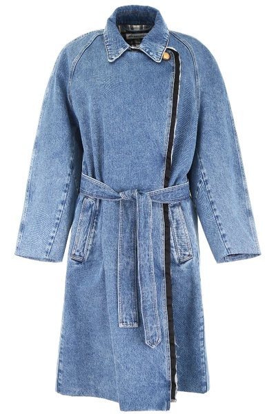 Shop Balenciaga Denim Trench Coat In Light Blue