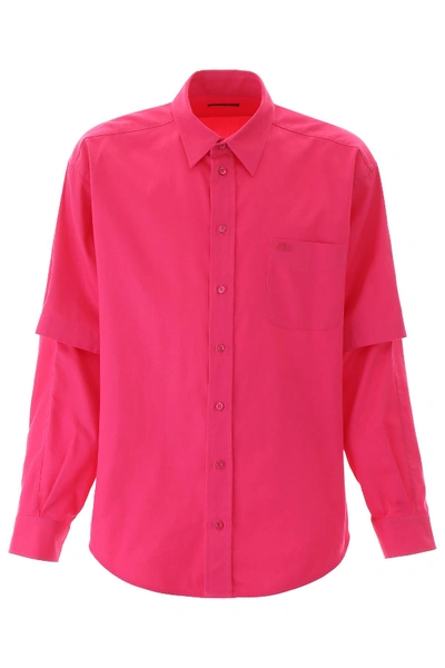 Shop Balenciaga Double Sleeve Shirt In Lipstick Pink