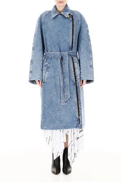 Shop Balenciaga Denim Trench Coat In Light Blue