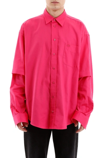 Shop Balenciaga Double Sleeve Shirt In Lipstick Pink