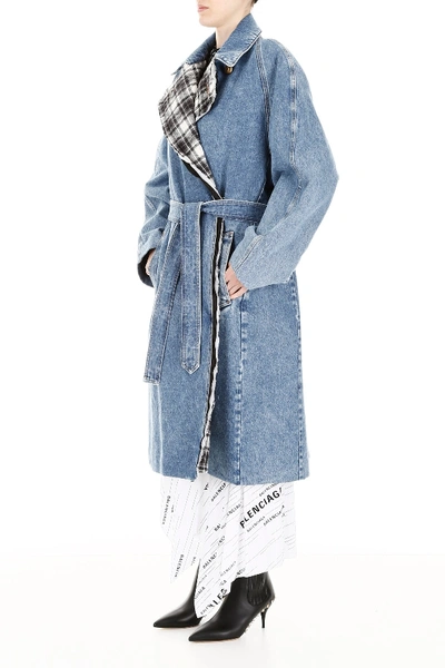 Shop Balenciaga Denim Trench Coat In Light Blue