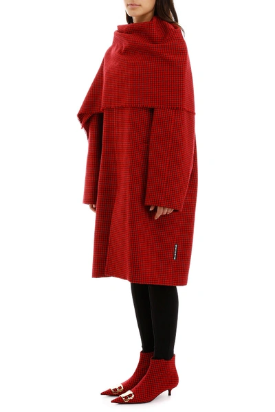 Shop Balenciaga Houndstooth Coat In Red