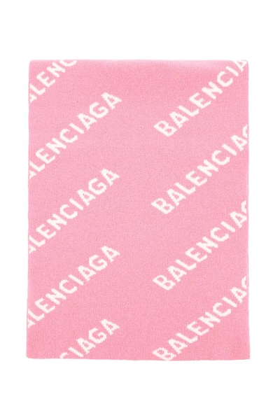 Shop Balenciaga Jacquard Logo Knit Scarf In Pink White