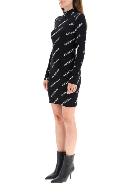 Shop Balenciaga Knit Mini Dress In Black White