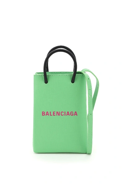Shop Balenciaga Phone Tote Bag In Light Green Fuchsia