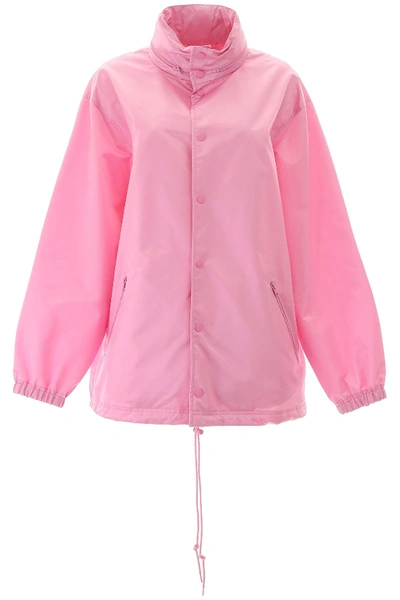 Shop Balenciaga Rain Jacket With Logo Embroidery In Pink