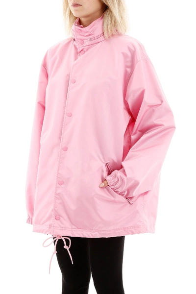 Shop Balenciaga Rain Jacket With Logo Embroidery In Pink