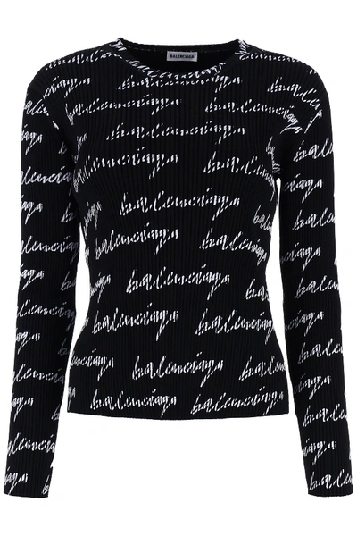 Shop Balenciaga Signature Logo Sweater In Black White