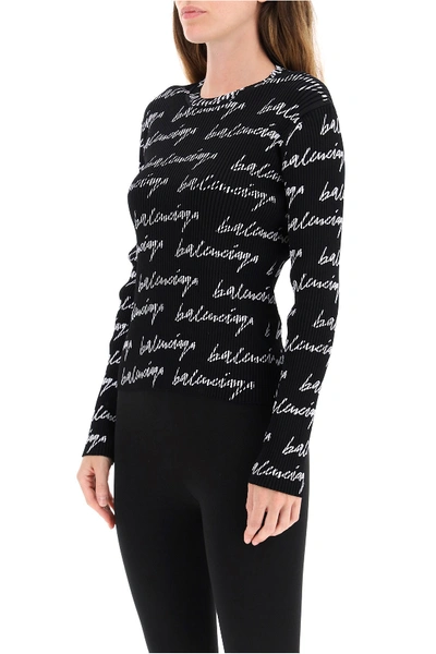 Shop Balenciaga Signature Logo Sweater In Black White