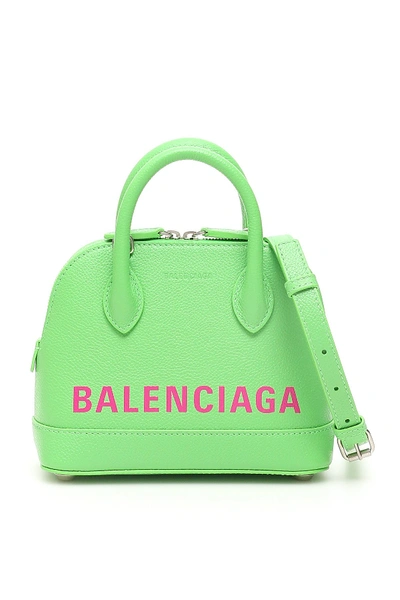 Shop Balenciaga Ville Xxs Bag With Logo In Light Green Fuchsia