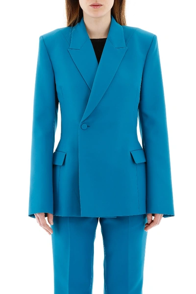 Shop Balenciaga Waisted Blazer In Petrol Blue