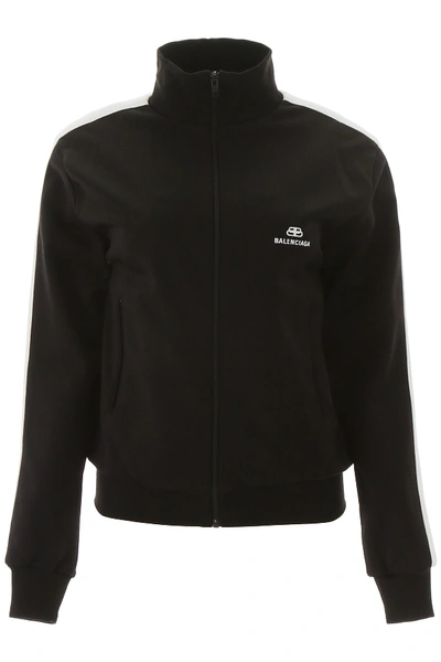 Shop Balenciaga Zip-up Sweatshirt In Black White