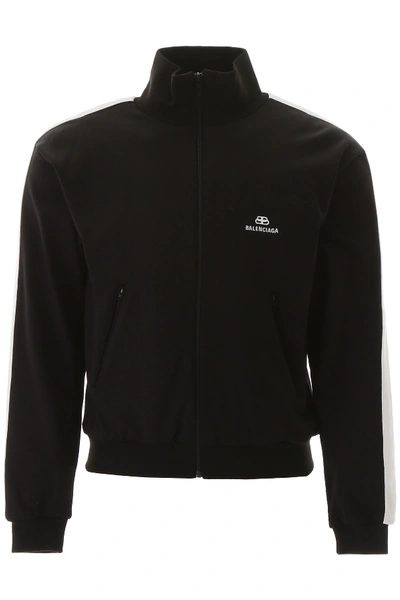 Shop Balenciaga Zip-up Sweatshirt With Logo Embroidery In Black White