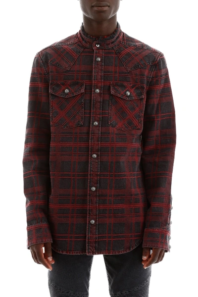 Shop Balmain Check Shirt In Rouge