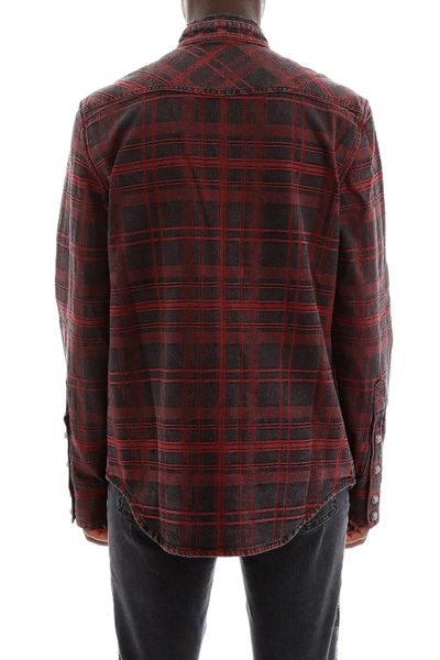 Shop Balmain Check Shirt In Rouge