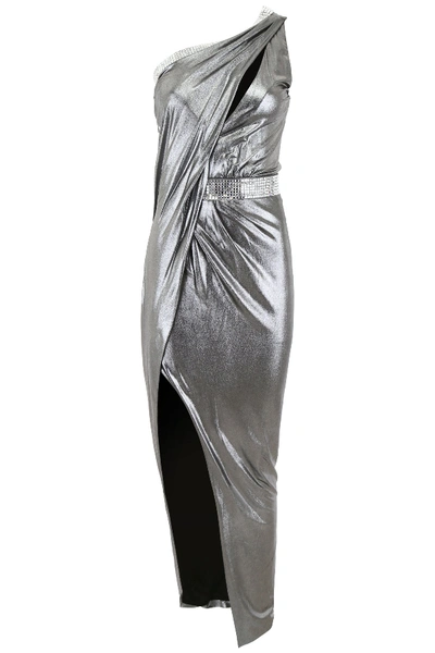 Shop Balmain Dress With Crystals In Argent Crystal