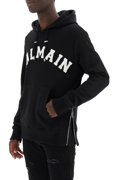 Shop Balmain Logo Hoodie In Noir Blanc