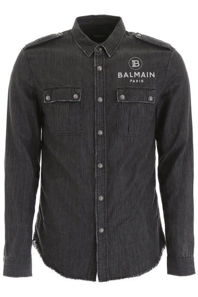 Shop Balmain Logo Shirt In Noir