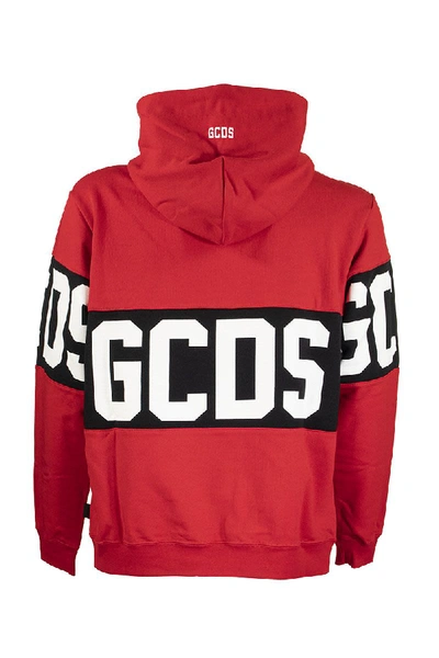 Gcds Band Logo Print Pullover Hoodie In Red | ModeSens