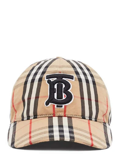 Shop Burberry Baseball Cap Vintage Check In Beige