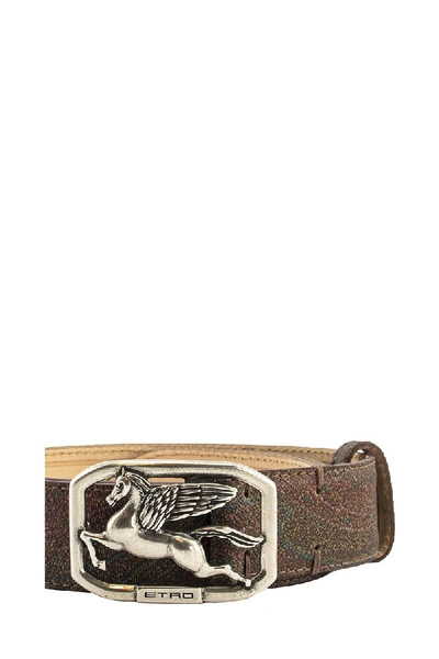 Shop Etro Belt With Pegaso Buckle Multicolor In Brown