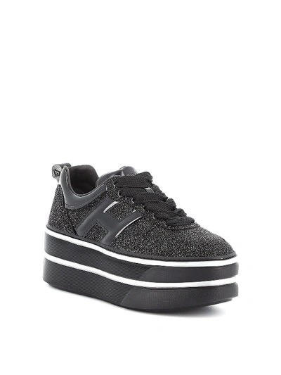 Shop Hogan Black Glitter Sneakers In Crema