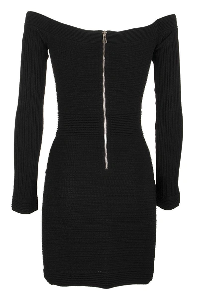 Shop Balmain Black Knit Bustier Dress With Silver-tone Buttons