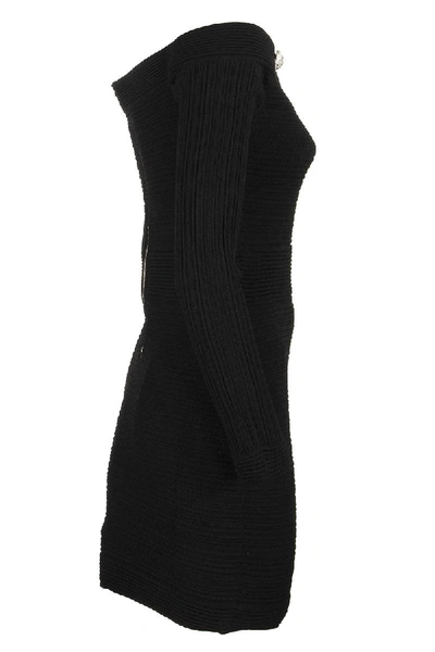 Shop Balmain Black Knit Bustier Dress With Silver-tone Buttons