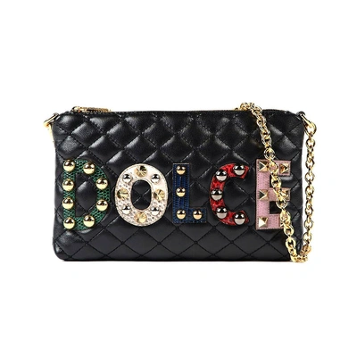 Shop Dolce & Gabbana Black Leather Clutch With Logo In Viola