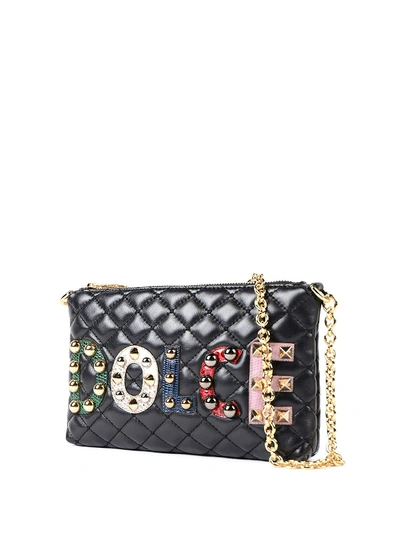 Shop Dolce & Gabbana Black Leather Clutch With Logo In Viola