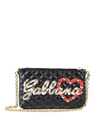 Shop Dolce & Gabbana Black Leather Clutch With Logo In Viola