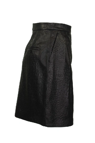 Max Mara Manila Pleated Croc-effect Leather Mini Skirt In Black 