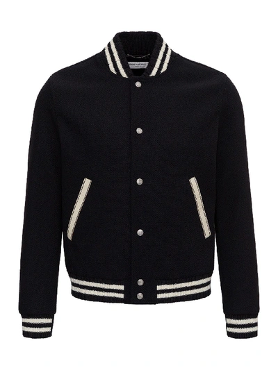 Shop Saint Laurent Teddy Singatur Varsity Jacket In Black