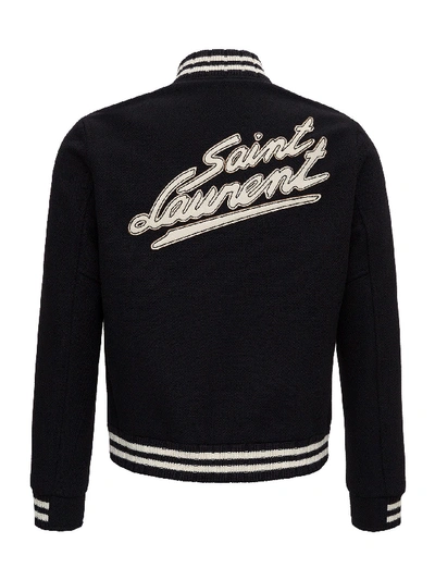 Shop Saint Laurent Teddy Singatur Varsity Jacket In Black