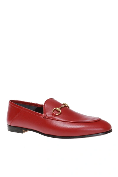 Shop Gucci Brixton Red Leather Loafers In Blu