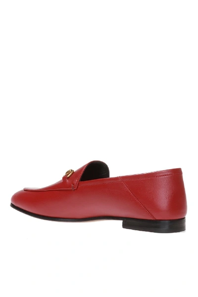 Shop Gucci Brixton Red Leather Loafers In Blu